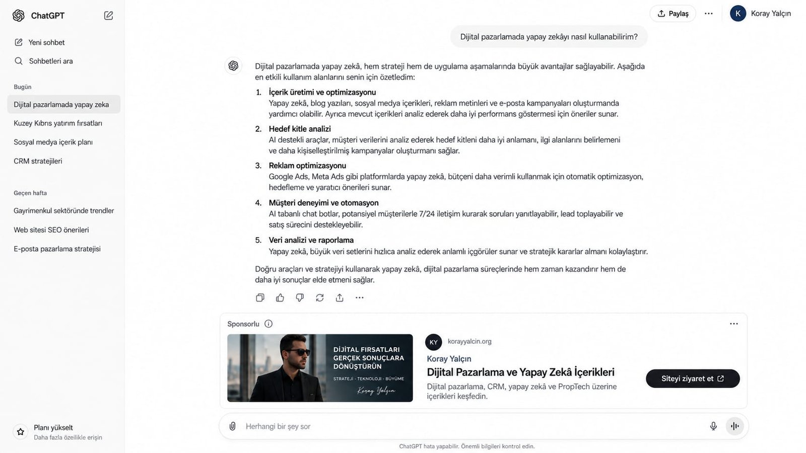 Dijital Pazarlamada Yapay Zeka Kullanımı ChatGPT Reklamı